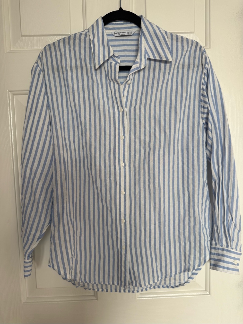stradivarius Blue & White Vertical Stripe Button-Down Shirt